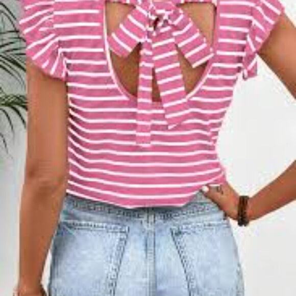 BOUTIQUE PINK WHITE NWOT SPRING BREAK STRIPED TIE BACK (1) MULTIPLE SIZES - Picture 1 of 5